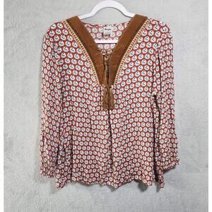 Wrangler Womens Lace Up Top Blouse Tassel Faux Suede Western Womens Large